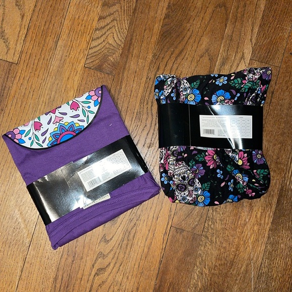 •BOBBIE BROOKS•NWT PURPLE SKULL SHIRT & BLACK FLORAL SKULL LEGGINGS SET SIZE XL - Picture 4 of 5